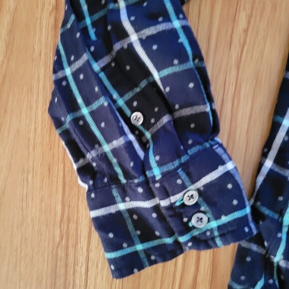 Talbots Top Shirt Womens Medium Blue Green Plaid Polka Dot Flannel Career Office - Picture 6 of 12